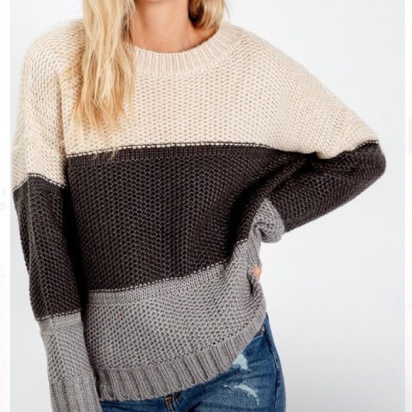 New Striped Chunky Wide Knit Sweater - Picture 4 of 5